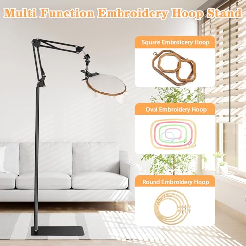 Adjustable Embroidery Hoops Stand for Hand Work,Cross Stitch Frame with 360° Rotation, Embroidery Stand Lap Suitable for Embroidery Kit,3-in-1 Hoop/Tablet/Phone Holder Floor Stand, Black - style: Black