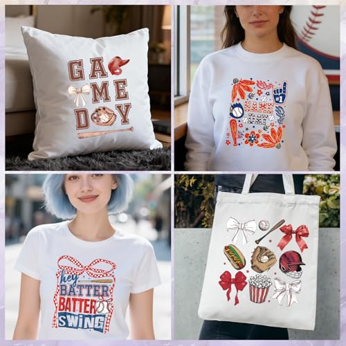 Baseball Dtf Transfers Ready to Press - Wxiben 30 Pcs Game Day Iron on Transfers for T-Shirts Baseball Coquete Bow Heat Transfer Vinyl Decal Sticker Iron on Patches for Clothes Pillows Bag DIY Crafts - style: Baseball