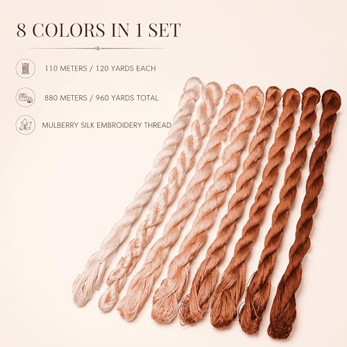 Natural 100% Silk Thread, Handmade Embroidery Thread Silk Floss 8 Colors 110m Each (100) - color: 100