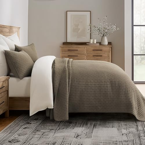EverGrace 100% Cotton Cross Stitch 3-Piece Quilt Set, Queen, Mocha Brown - color: Mocha Brown, size: Full/Queen (92" X 96")