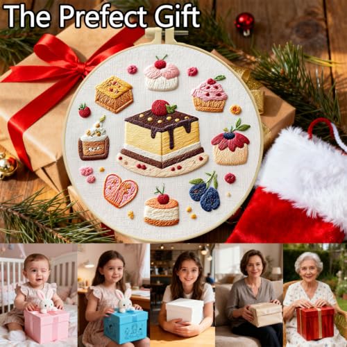 FEIYUENO 3 Sets Cake Pattern Embroidery Kit for Beginner Adults - color: Cake