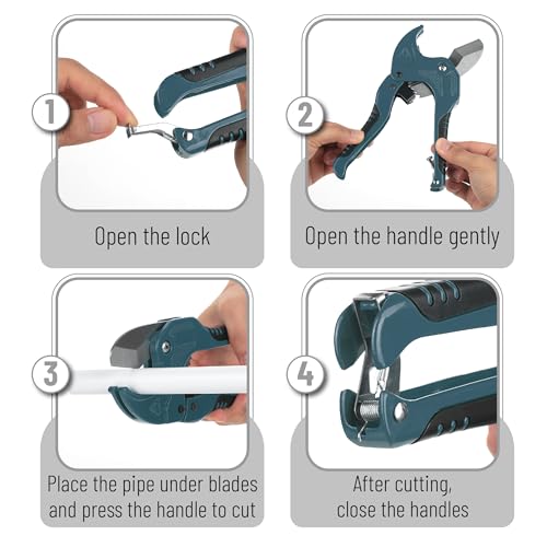 Bates- PVC Pipe Cutter, Cuts up to 1-5/8", Ratchet Pipe Cutter, PEX Cutting Tool for Cutting PEX, PVC, PPR Plastic Hoses and Plumbing Pipes, Teal Blue - color: Teal Blue