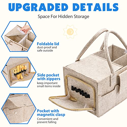 Maliton Felt Diaper Caddy Organizer with Lid - Large, Khaki - color: Khaki with Lid, size: Large