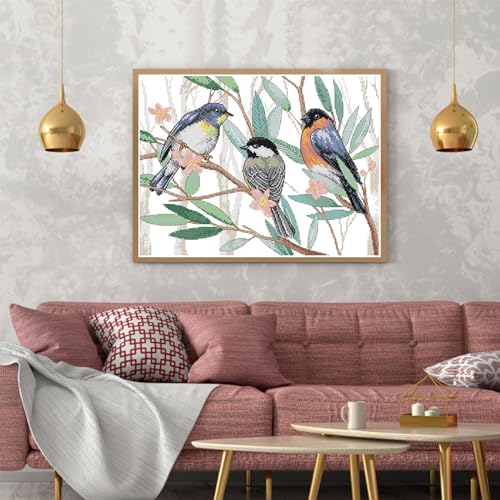 ITSTITCH Stamped Cross Stitch Kits - Full Range of Embroidery Patterns for Beginners or Adults,14 CT 2 Strands DIY Counted Needlepoint Arts Craft-Three Little Birds 15×11.8 inch - color: Three Little Birds