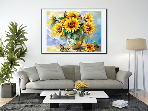 Moohue 14ct Counted Stamped Cross Stitch Kits for Adults Sunflowers and Butterflies Printed Cross Stitch Patterns Art Crafts Cross Stitch Supplies (Flowers 5) - color: Flowers 5