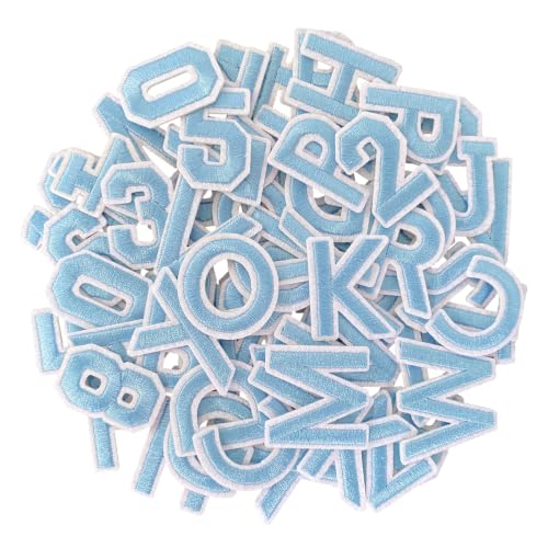 72PC Iron On Letters & Numbers Patches for Tote Bags Clothing Light Blue - color: Light Blue, size: Letters & Numbers