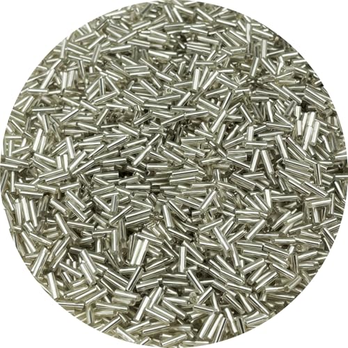 90g Glass Bugle Beads 7x2mm Embroidery Tube Glass Spacer Bulk Small Craft Long Beads for Necklaces Bracelets Earrings DIY Jewelry Making(Silver White) - color: Silver White
