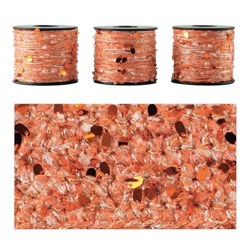 Artisanal Yarn Collection Multifiber Fancy Yarn for Knitting Crocheting Crafts DIY, Set of 3 Rolls (Orange Teardrop Sequins) - color: Orange Teardrop Sequins