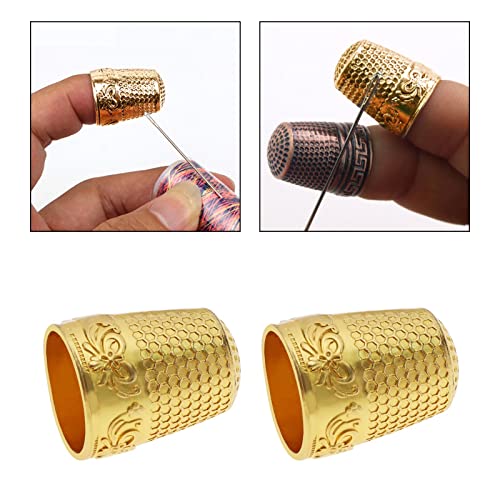 ECSiNG 6PCS Sewing Thimble Finger Protector Metal Finger Shield Fingertip Thimble Sewing Quilting Craft DIY Sewing Tool for Hand Sewing Needlework Embroidery Gold