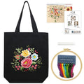 KABAKE Canvas Tote Bag Embroidery Kit - Embroidery Kits for Beginners Combo with Tools - Black Floral Bag Include Stamped Bag, Threads & Tools - color: Black Bag with Floral 2