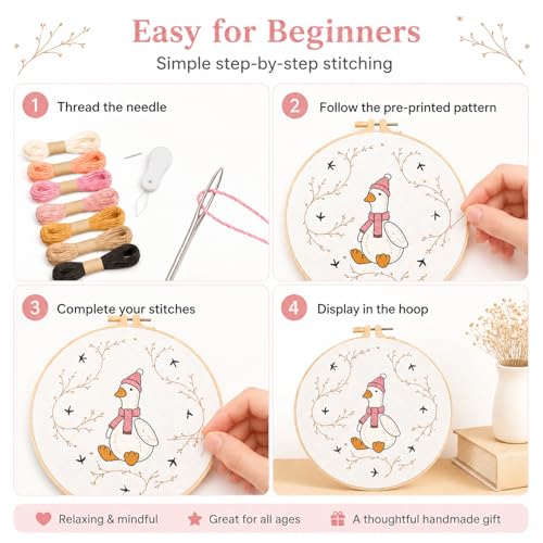 secrncy Goose Embroidery Kit for Beginners with Pre-Printed Fabric