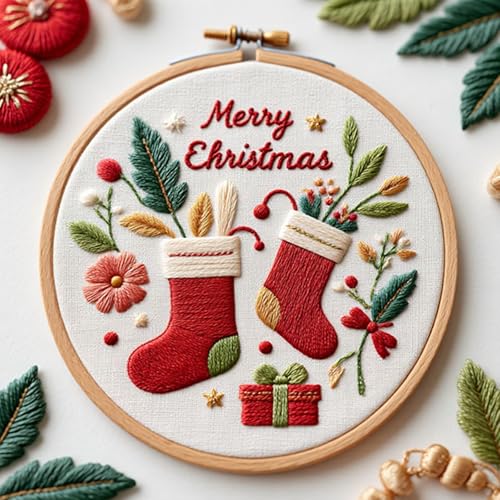 COCOMOX Christmas Embroidery Kit for Beginners, Hand Craft Gift for Adults - color: Christmas pattern