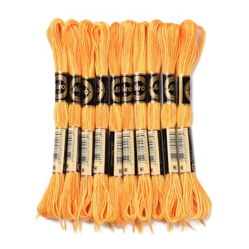 10 Skeins Light Orange 0.5mm 6-Ply Polyester Embroidery Floss Cross Stitch Threads Segment Dyed Gradient for DIY Craft Hand Sewing Knitting DIY Crafts Jewelry Making 8.75 Yards(8m)/Skein - color: Light Orange