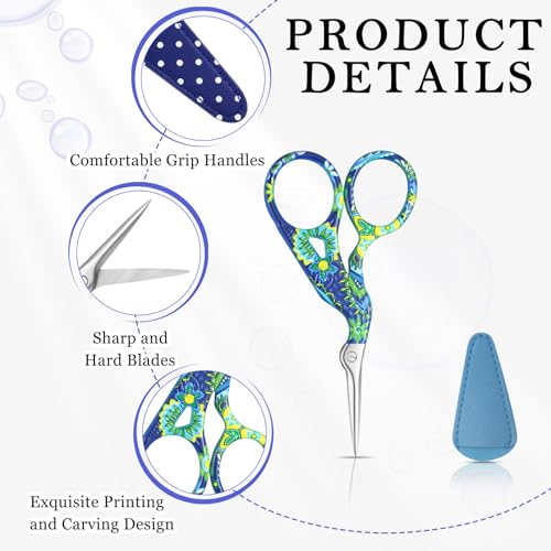 Therwen 12 Pcs 3.6 Inch Embroidery Scissors with Artificial Leather Cover Sewing Scissors Stainless Steel Vintage Craft for Crafting Threading DIY Needlework Art Manual Handicraft(Cute) - style: Cute