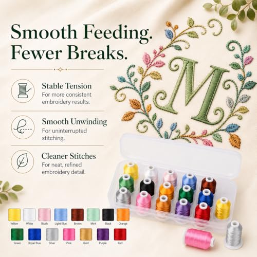 Simthread 15-Color Polyester Embroidery Thread Set, Basic Color Series - color: 15C-Basic-Box