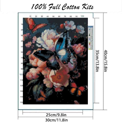 Butterfly Flower Stamped Cross Stitch Kits Flower Cross Stitch Patterns,Dimensions Cross Stitch Kits Embroidery Kit Arts and Crafts for Beginners 15.7x11.8 inches - color: T003