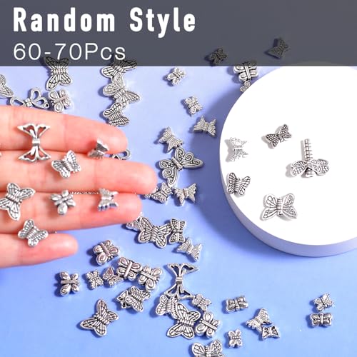 stino Silver Metal Spacer Beads for Jewelry Making, Heart Butterfly Flower Fish Beads for Bracelet Necklace Earrings,Jewelry Findings & Supplies, 50g (Butterfly (60pcs)) - color: Butterfly (60pcs)