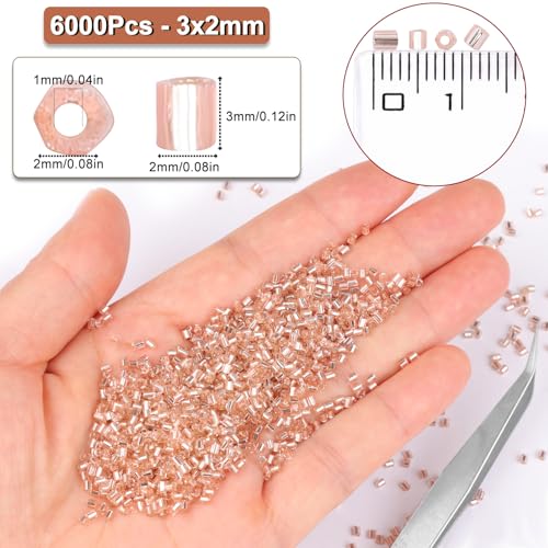 6000pcs Champagne Bugle Beads Bulk, Embroidery Tube Short Beads for Jewelry Making, Bracelet,Necklaces Supplies,Craft DIY(3x2mm) - color: Champagne