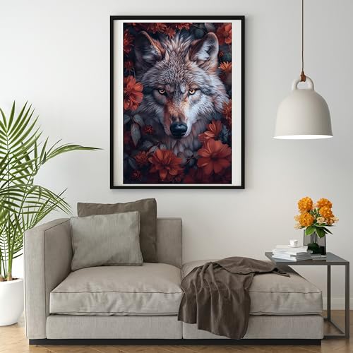 Moohue Stamped Cross Stitch Kits for Adults 14 Count Printed Cross Stitch Kits for Beginners Animal Wolf Flowers Cross Stitch Patterns Needlepoint kit (Animal Wolf Flowers) - color: Animal Wolf Flowers