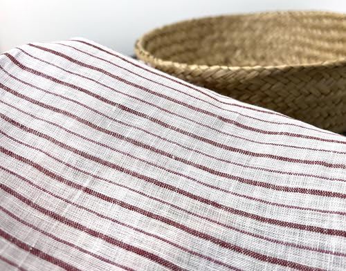 100% Linen Fabric – Lightweight Prewashed – Horizontal Stripe Patterns – Precut Style – Soft & Breathable – 52” Width – by The Linen Lab (Red 4773, 1 Yard pre Cut) - color: Red 4773, size: 1 yard pre cut