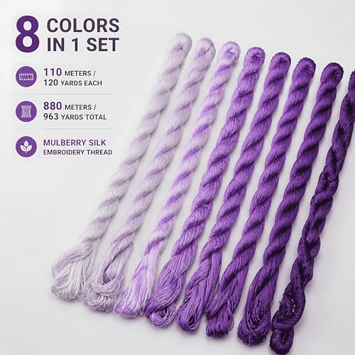 Natural 100% Silk Thread, Handmade Embroidery Thread Silk Floss 8 Colors 110m Each (95) - color: 95