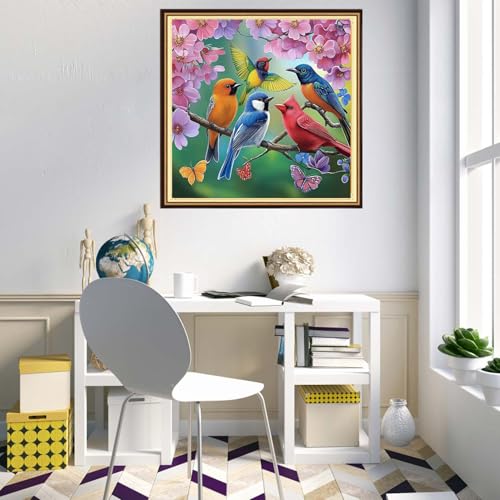 Redxing Counted Cross Stitch Kit for Beginners,Unprinted Needlepoint Kits for Beginners Cross Stitching Embroidery Kit 11CT Stitches kit-Flower Bird Family 18x18 inch - color: KitsColor01