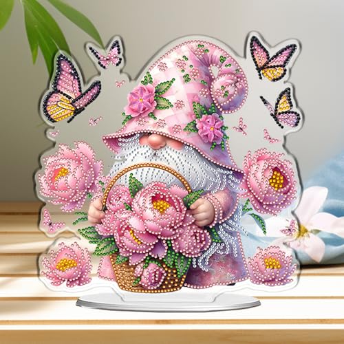 POETRYDRAW Diamond Art Ornament Desktop Kit Flower Gnome, Stand Up Diamonds Painting Ornament for Adults, 5D DIY Special Diamond Gem Craft Tabletop Placement Board Kit - color: Flower Gnome