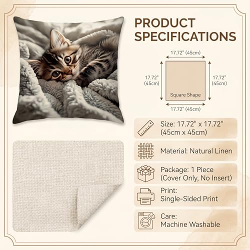 18x18 Cute Cat Linen Pillow Cover Square Animal Pattern Throw Pillow Cover - color: Pa10050, size: 18" x 18" (Pack of 1)