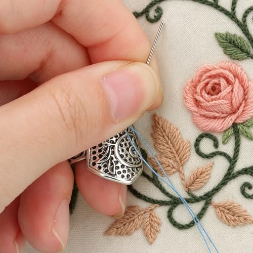 Elegant European Court Style Shield-Shaped Copper Sewing Thimble Finger Protector - Excellent for Hand Embroidery, Cross Stitch, Knitting, and Quilting (Silver) - color: Silver
