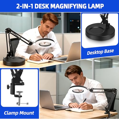 Akynite 12X Magnifying Glass with Light and Stand,5 Color 9 Levels Dimmable