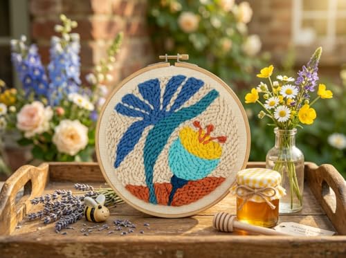 Meoe&heome Punch Needle Kit for Beginners, DIY Embroidery Set with 20+ Patterns(Blue Bloom) - color: Blue Bloom