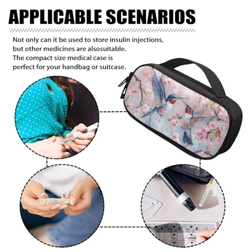 Cherry Blossom Hummingbirds Insulin Cooler Travel Case Insulated Diabetic Bag with Top Handle Medication Cooler Bag for Insulin Pens and Blood Glucose Monitor Supplies Easy to Carry - color: Cherry Blossom Hummingbirds