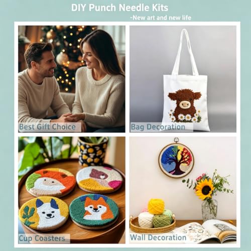 DIY Punch Needle Kits Goose and Flower Garland 20x20cm