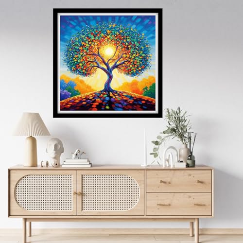 Fanxvivy Counted Cross Stitch Kits for Adults 11CT Unprinted Cross-Stitch Patterns Embroidery Kits Easy Cross Stitching Needlepoint Kits-Sunlight Tree of Life 18x18 inch - color: DIYcraft08