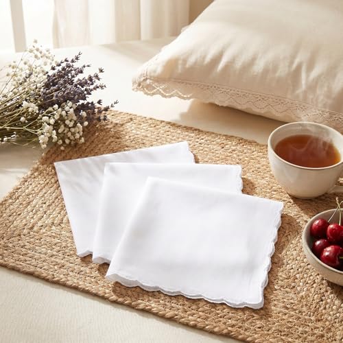 6 Pcs White Cotton Handkerchiefs, 11 Inch Soft Handkerchiefs for Women