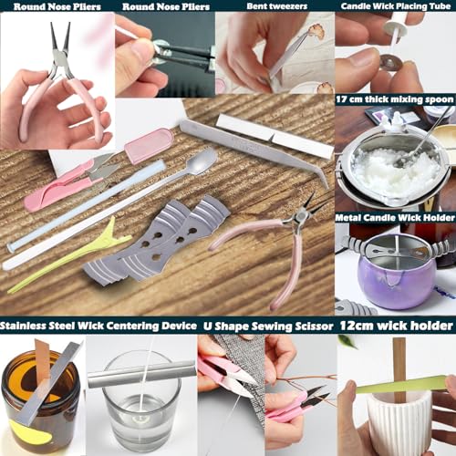 Nimozek 32PCS Professional Candle Making Tools Kit, Candle Wick Punching & Threading Set with Storage Bag, Round Nose Pliers & Essential Accessories for Soy Candle DIY, Mold Punching & Wick Centering - color: 32PCS