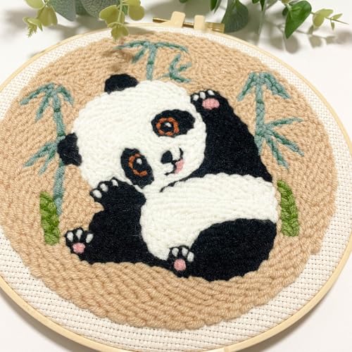 Myfelicity Punch Needle Panda Embroidery Kits, Set of 3, Including Tools Such as Patterned Punching Cloth and Needles - color: Panda