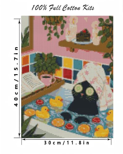askkqtx Cat Stamped Cross Stitch Kits for Beginners Adults 12x16 Inch - color: XJ013