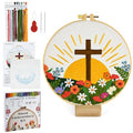 ElasignShopo Christian Embroidery Kit for Beginners Adults, Easy Cross Stitch Kit Easter Cross Jesus Pattern Embroidery Starter Kits with Wooden Hoop, Needles, Threads and Instruction Easter Gift - color: Flower Cross