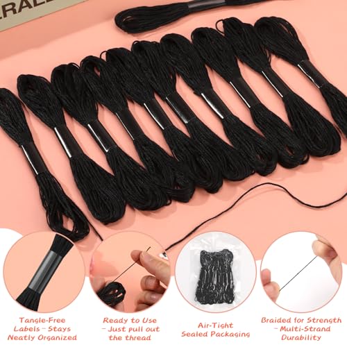 Black Embroidery Floss: 14 Skeins Embroidery Thread Cross Stitch Thread - color: Black