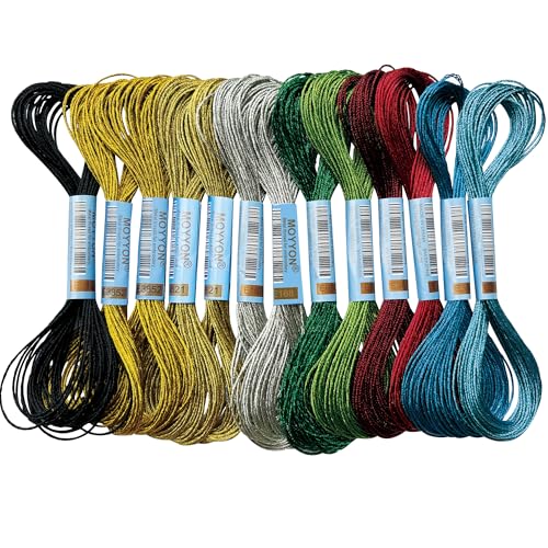 13 Skeins Embroidery Thread, 10 Colors Metallic Embroidery Floss Set, Polyester Cross-Stitch Threads for Hand Embroidery, String Art（10 Colors） - color: 10Metallic mixed Colors, size: 13 skeins