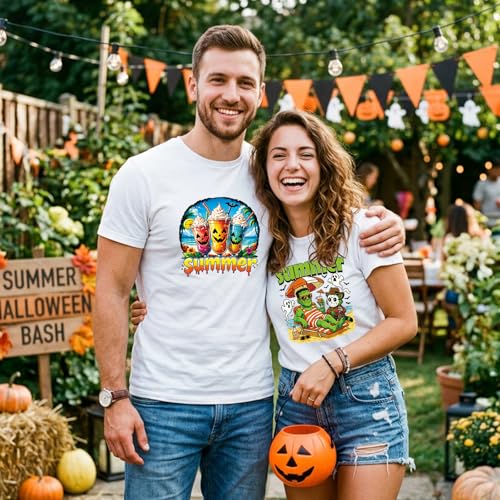 24Pcs Summer Halloween DTF Transfers Ready to Press, Spooky Summer Ghost Skeleton Pumpkin Heat Transfer Designs for T Shirts, Tote Bags, Pillows, DIY Clothing and Craft Projects - color: Summer Halloween