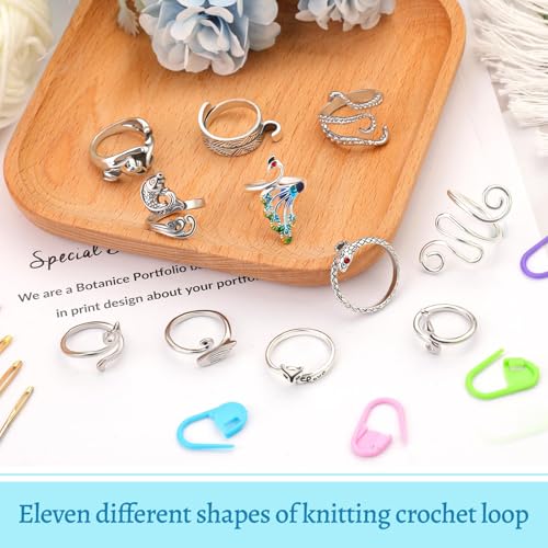 11 Pcs Crochet Ring Adjustable Knitting Tension Rings Crochet Ring - color: Silver - 11 Pcs