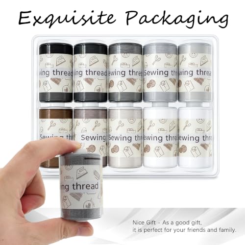 Sewing Thread 10 Color Sewing Industrial Purpose 1000 Yards Per Spool 40S/2 Polyester for DIY Sewing Machine,Embroidery Machine,Hand Sewing (Grey) - color: Grey