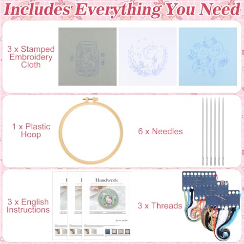Mindsoft 3 Set Needlepoint Kit for Beginners with Hoop,Axolotl - style: Axolotl