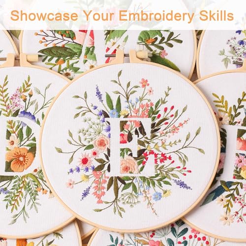 Harimau Letter E Pattern Embroidery Kit for Adult Beginners, Complete Starter Pack with 1 Hoop, Needles, Instruction Guide & Embroidery Stitch Video Tutorials - color: White E