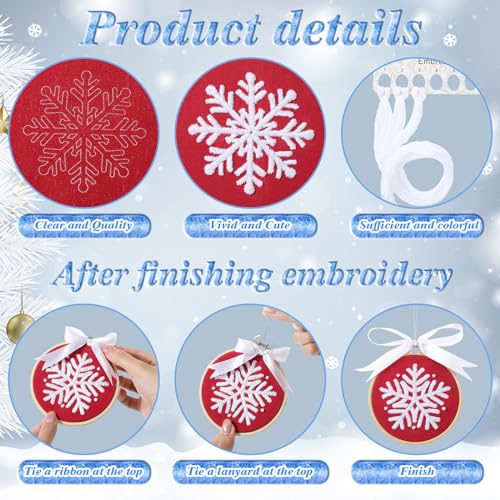 Roowest 6 Sets Christmas Embroidery Kits Snowflake Ornament DIY,Red - color: Red