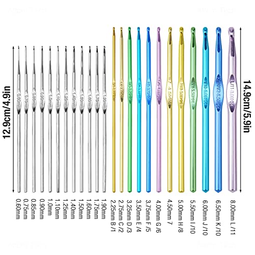 Tomorotec 41Pcs Multi-Color Metallic Crochet Hooks Set, Art Aluminum Knitting Needles for Yarn Craft Set with Sylish Storage Bag, Stitch Markers and Big Eye Needles (Black Bag) - color: Black Bag