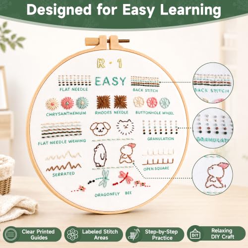 Bofoho 3 Pack Starter Embroidery Kit for Beginners with Simple Patterns - color: 3 Pack