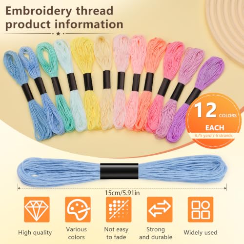 Embroidery Floss, 12 Colors Cotton Friendship Bracelet String - color: Pastel Series